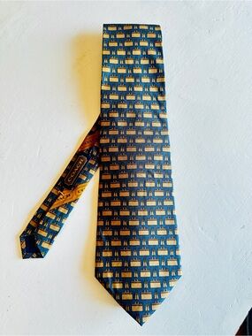 COACH Men's Blue and Gold Patterned Silk Tie